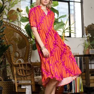 Collection by Cezele Orange & Purple Marmalade Dye Print Casual Long Midi Dress